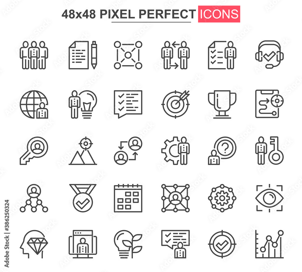Poster teamwork thin line icons set. corporate partnership and business team collaboration unique design ic