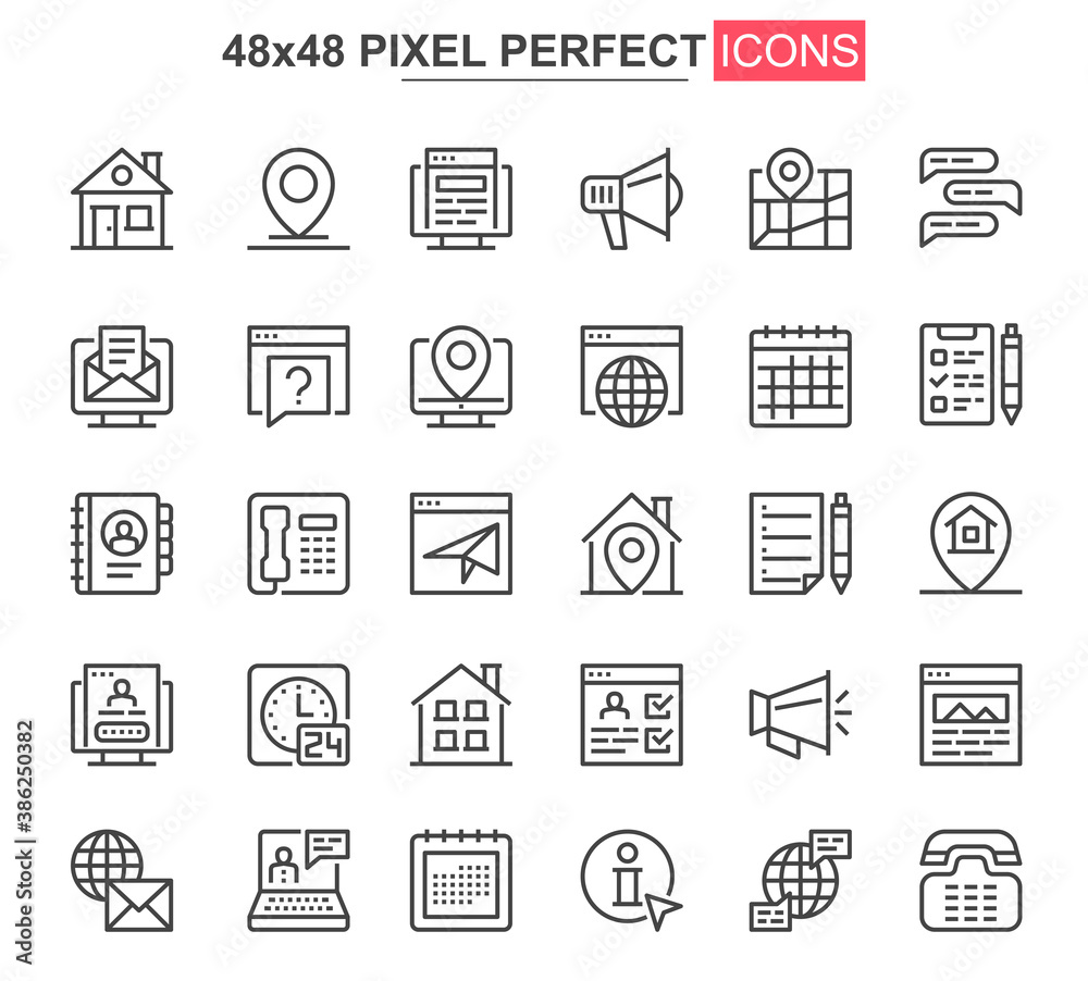 Poster contact us thin line icons set. online communication, email messaging unique design icons. business 