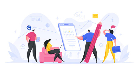 Calendar reminder due date web application illustration. Preparation and testing of online service with deadline.