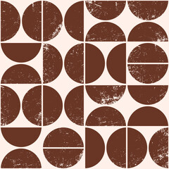 Monochrome geometric seamless pattern in Scandinavian style. Modern abstract grunge background with semicircles.