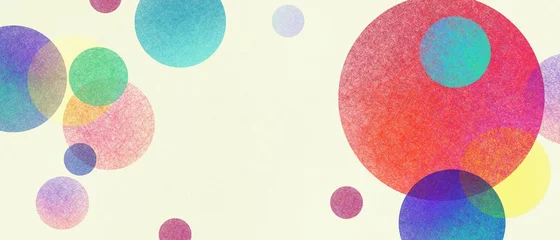 Rolgordijnen Abstract modern art background style design with circles and spots in colorful pink, blue, yellow, red, green, and purple on light beige or white background © Arlenta Apostrophe