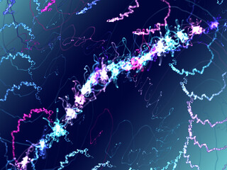 Shiny neon abstract background with original art shapes on soft gradient