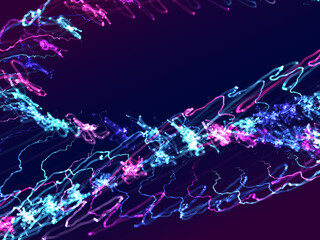 Shiny neon abstract background with original art shapes on soft gradient