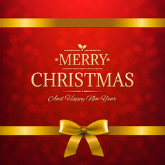 Merry Christmas With Golden Ribbon With Gradient Mesh, Vector Illustration