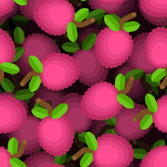 Lychee pattern seamless. small round sweet fruit. vector background