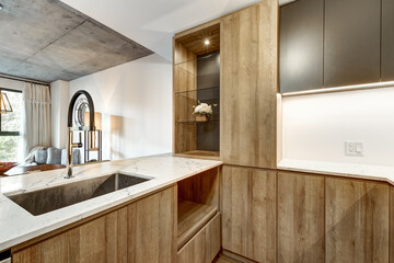 Canadian apartment staged and partially furnished in new building in Griffintown, Montreal area