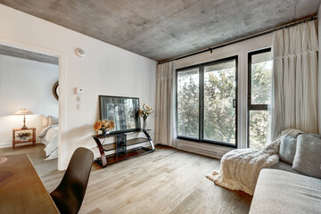 Canadian apartment staged and partially furnished in new building in Griffintown, Montreal area