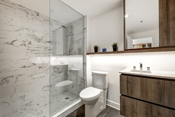 Canadian apartment staged and partially furnished in new building in Griffintown, Montreal area