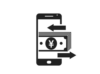 mobile money transfer icon. japanese yen on mobile phone. financial and mobile transaction symbol