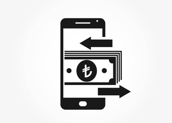 mobile money transfer icon. turkish lira on mobile phone. financial and mobile transaction symbol