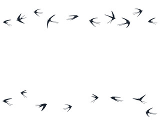 Flying swallow birds silhouettes vector illustration. Migratory martlets school isolated on white. 