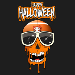 Happy Halloween. Football ball with skull in sunglasses with paint. Graffiti illustration of football ball with skull on isolated background. Skull art image. Vector illustration