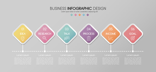 Business infographic with 6 options. 3d flowchart. Vector