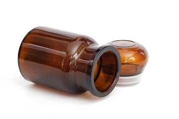 Brown jar for medicine isolated on white background