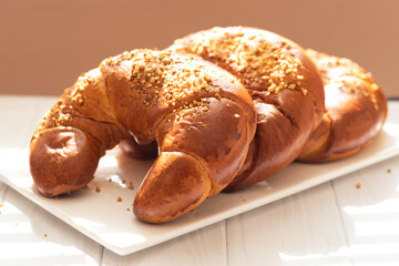 bagels closeup on the table, croissant homemade