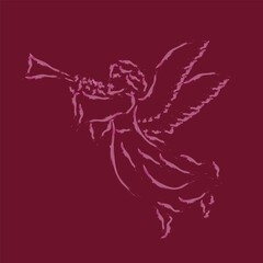 angel herald with trumpet sketch. christmas symbol