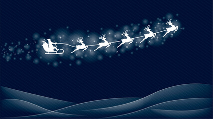 Santa flying in a sleigh through the night sky