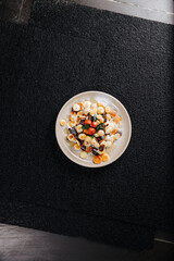 food, meal, healthy, breakfast, dinner, plate, sweet, dish, snack, white, muesli, gourmet, dessert, fresh, cereal, diet, delicious, bowl, salad, vegetable, cheese, eating, lunch, cooking, isolated