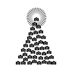 Christmas Tree Shape Made of Camera Icon Logo