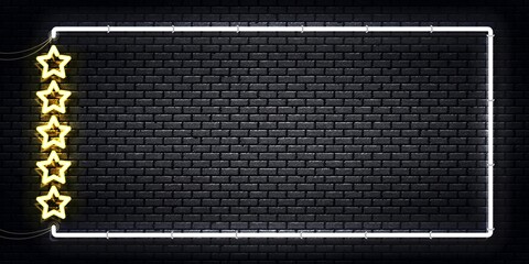 Vector realistic isolated neon sign of Five Stars frame logo for decoration and covering. Concept of luxury, premium and VIP.