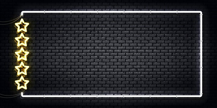 Vector realistic isolated neon sign of Five Stars frame logo for decoration and covering. Concept of luxury, premium and VIP.