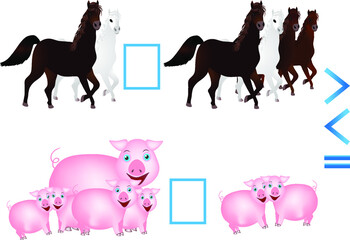 Educational game for children, comparison of the number of animals.