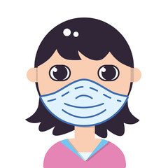 Obraz na płótnie Canvas Girl or young woman wearing face medical protective mask isolated flat vector icon, COVID-19 coronavirus pandemic prevention avatar.