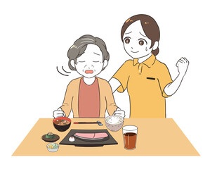 食事しない高齢女性　困る女性介護士