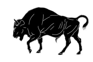 bison, wild bull,  vector, black pen drawing isolated on a white background for greeting cards, calendars, design