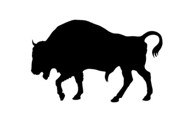 bison, wild bull,  vector, black silhouette isolated on a white background for greeting cards, calendars, design