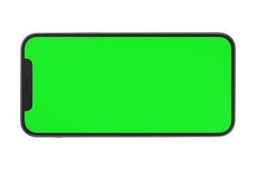 Smartphone similar to iPhone 12 Pro Max   with Green white screen for Infographic Global Business...