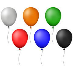 Colorful helium balloons with string, isolated, vector illustration.