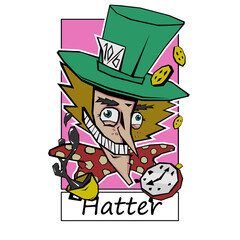 Mad Hatter. Funny cartoon character. Vector image