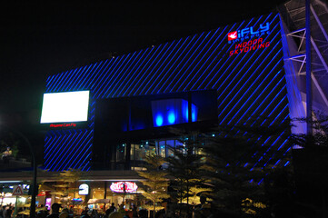 ifly Singapore indoor skydiving facade at night in Sentosa, Singapore