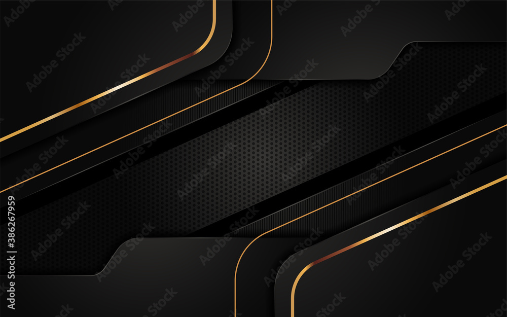 Poster Modern abstract black background combine with golden lines element.