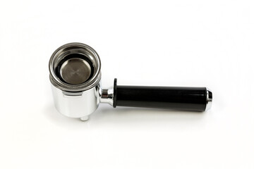 Black and silver coffee filter holder with filter loosely set on top