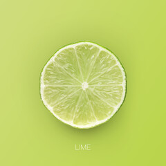 One Fresh Lime Half Isolated Over Pastel Green Background, Closeup