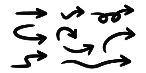 Handmade arrows doodle. Hand drawn brush sketch symbols set direction mark on a white background. vector illustration graphic design elements