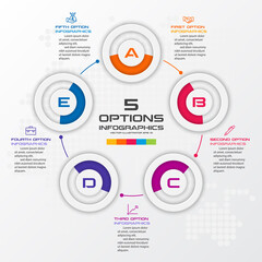 Circle chart infographic template with 5 options,Vector illustration.