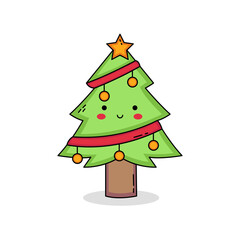 Cute Christmas tree cartoon character