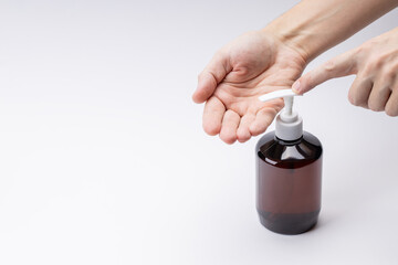 caucasian person applying soap for washing hands. hygiene concept. handwashing conceptual. copy space