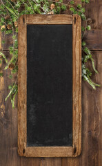 Vintage chalkboard sign Christmas tree branches decoration