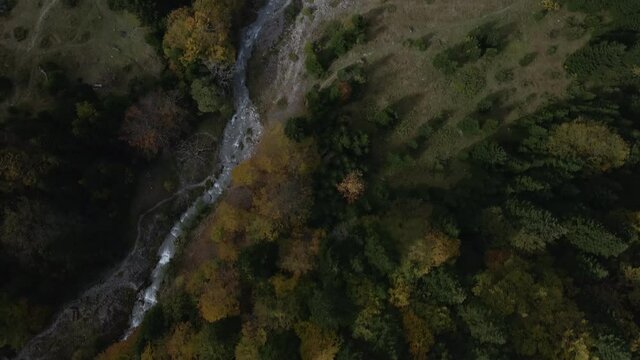 4k Mountain river landscape autumn day waterfall norway arial view beautiful nature