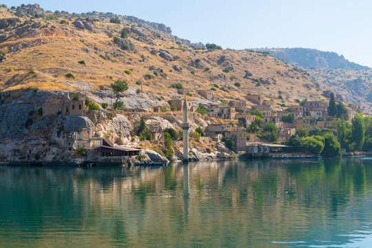 Savasan Koyu with sunken mosque in Halfeti, Sanliurfa Province of Turkey