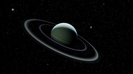 planet with rings, planet with an asteroid belt, asteroid rings around the planet, exoplanet with rings 3d render © Aleksandr