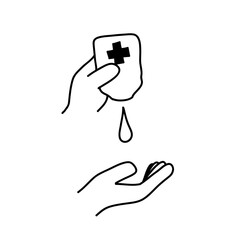hand drawn cleaning hand with anti bacterial soap or hand sanitizer illustration vector isolated