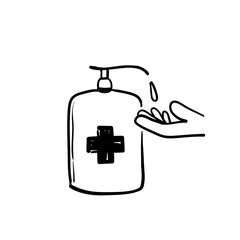 hand drawn cleaning hand with anti bacterial soap or hand sanitizer illustration vector isolated