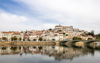 view from the mondegoo river historic center of Coimbra, Portugal.