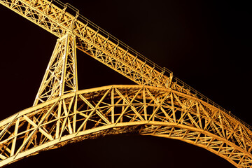 Ponte D Maria, built by Eiffel in iron- Portugal - night photography.