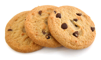 Chocolate homemade pastry cookies isolated on white background